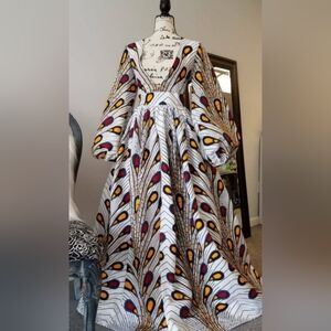 African Print V- Neckline Maxi Dresses Custom Made With Pockets